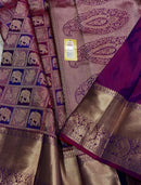 Royal Wine Purple Banarasi Silk Saree with Grand Paisley Zari Pallu & Elephant Motif Border | Bridal & Wedding Wear