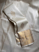 Royal Off-White Banarasi Silk Saree with Grand Gold Zari Elephant Border | Premium Wedding & Festive Wear