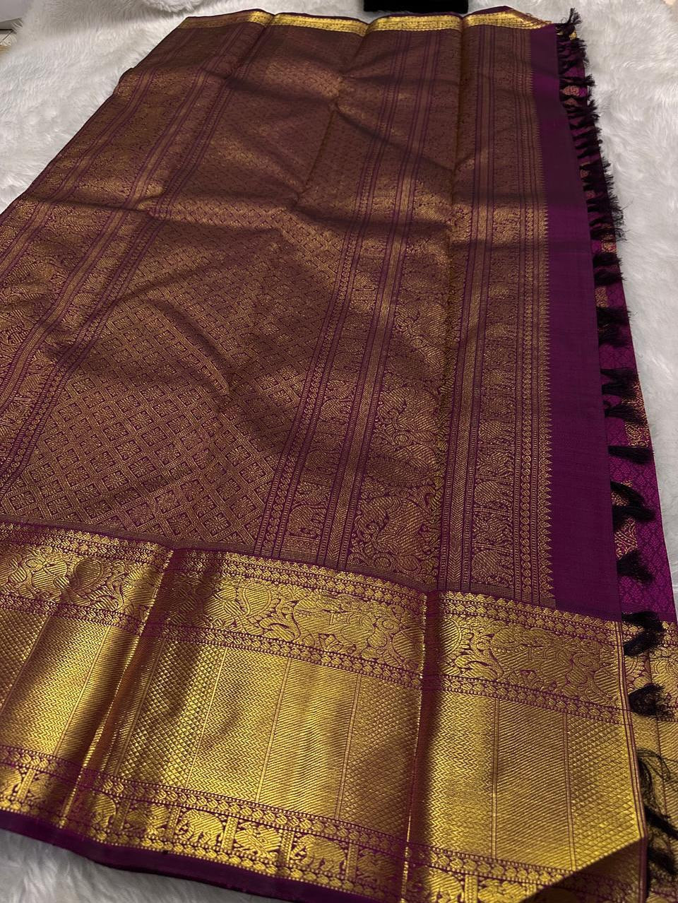 Royal Magenta Purple Banarasi Silk Saree with Grand Gold Zari Elephant Border | Premium Bridal & Wedding Wear
