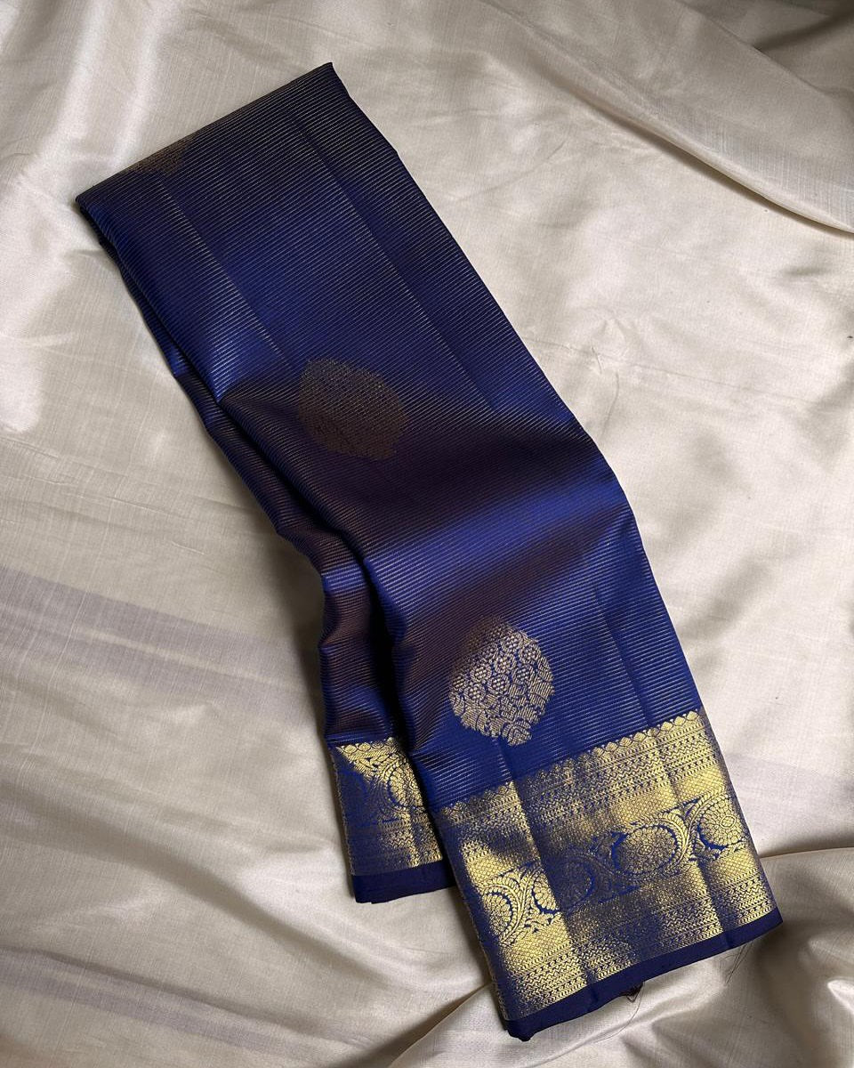 Royal Navy Blue Banarasi Silk Saree with Classic Gold Zari Butti & Rich Border | Elegant Wedding & Festive Wear