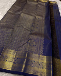 Royal Navy Blue Banarasi Silk Saree with Classic Gold Zari Butti & Rich Border | Elegant Wedding & Festive Wear