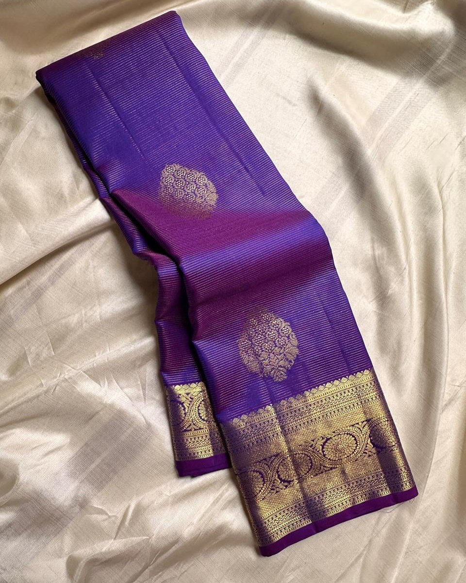 Royal Purple Banarasi Silk Saree with Classic Gold Zari Butti & Grand Border | Premium Wedding & Festive Wear