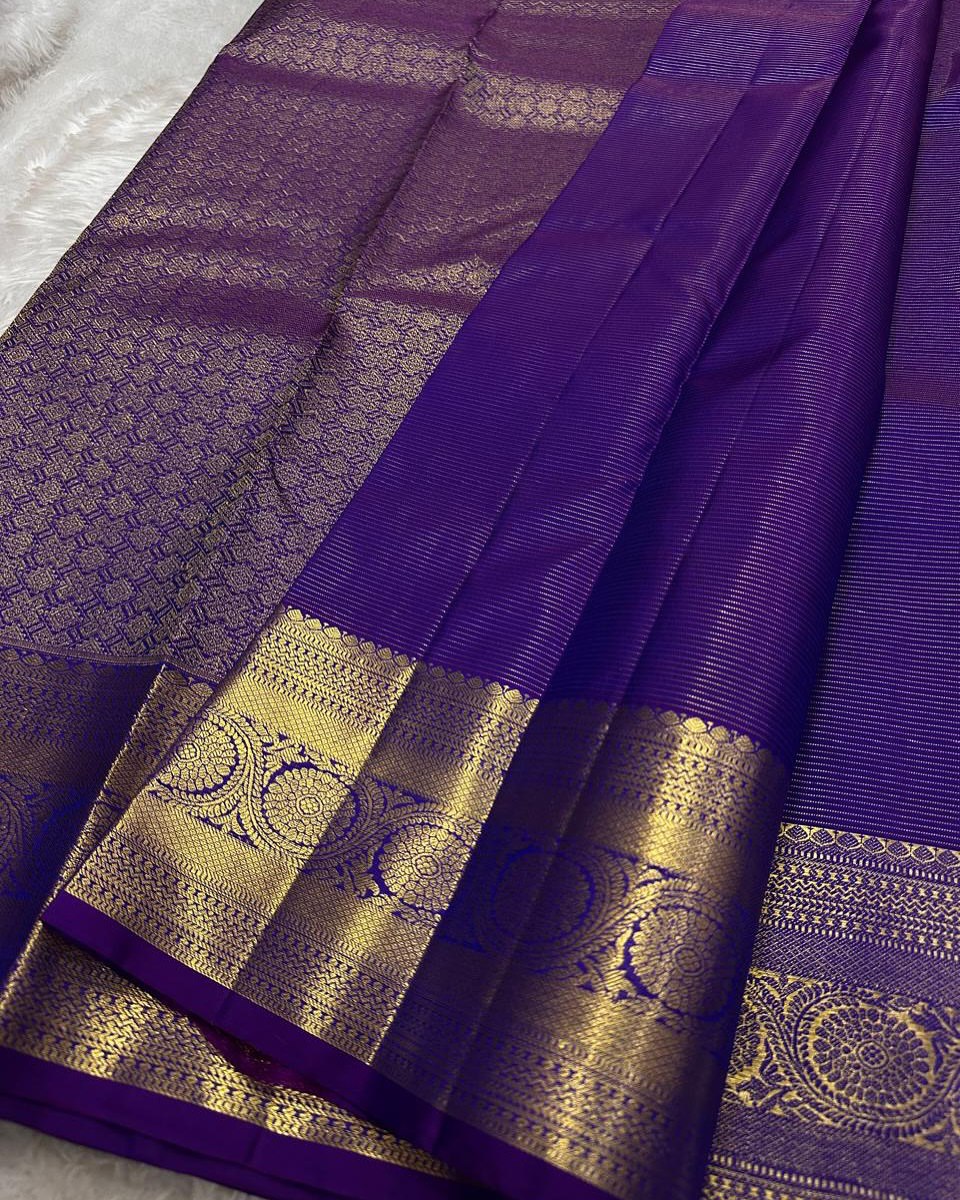 Royal Purple Banarasi Silk Saree with Classic Gold Zari Butti & Grand Border | Premium Wedding & Festive Wear