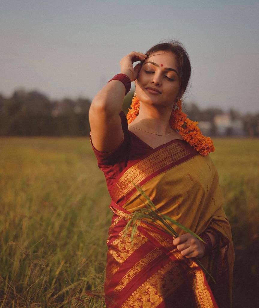 Traditional Mustard Yellow Silk Saree with Maroon Zari Border | Premium Temple & Festive Wear