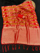 Classic Red Paithani Style Silk Saree with Peacock Motif Stripes & Grand Zari Pallu | Premium Bridal & Festive Wear
