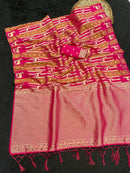 Rani Pink Paithani Style Silk Saree with Peacock Motif Stripes & Rich Zari Pallu | Premium Festive & Wedding Wear
