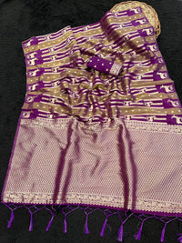 Royal Purple Paithani Style Silk Saree with Peacock Motif Stripes & Rich Zari Pallu | Premium Festive & Wedding Wear