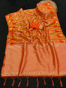 Vibrant Orange Paithani Style Silk Saree with Peacock Motif Stripes & Grand Zari Pallu | Premium Festive & Wedding Wear