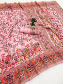 Peach Heritage Print Silk Saree with Royal Procession & Floral Vine Pallu | Premium Festive & Cultural Wear