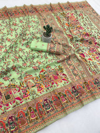 Mint Green Designer Printed Saree with Royal Elephant Procession & Floral Vine Work | Premium Festive & Cultural Wear