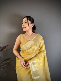 Golden Yellow Silk Saree with Elegant Self Zari Weaving & Classic Rich Pallu | Premium Festive & Wedding Wear
