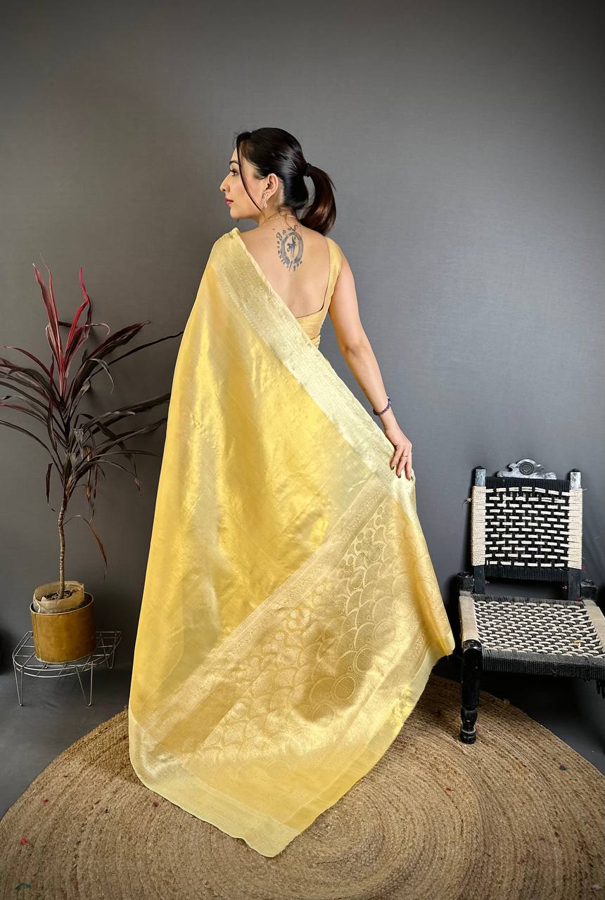 Golden Yellow Silk Saree with Elegant Self Zari Weaving & Classic Rich Pallu | Premium Festive & Wedding Wear