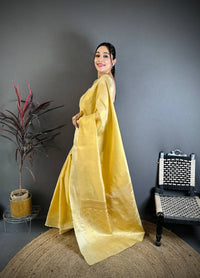 Golden Yellow Silk Saree with Elegant Self Zari Weaving & Classic Rich Pallu | Premium Festive & Wedding Wear