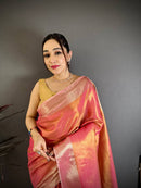 Sunset Peach Silk Saree with Golden Zari Border & Elegant Rich Pallu | Premium Festive & Wedding Wear