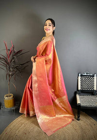 Sunset Peach Silk Saree with Golden Zari Border & Elegant Rich Pallu | Premium Festive & Wedding Wear