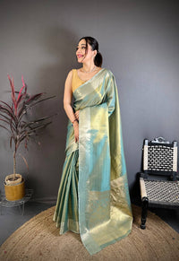 Sea Green Dual Tone Silk Saree with Elegant Gold Zari Border & Rich Woven Pallu | Premium Festive Wear