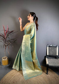 Sea Green Dual Tone Silk Saree with Elegant Gold Zari Border & Rich Woven Pallu | Premium Festive Wear