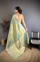Sea Green Dual Tone Silk Saree with Elegant Gold Zari Border & Rich Woven Pallu | Premium Festive Wear