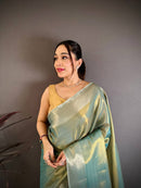 Sea Green Dual Tone Silk Saree with Elegant Gold Zari Border & Rich Woven Pallu | Premium Festive Wear