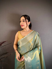 Sea Green Dual Tone Silk Saree with Elegant Gold Zari Border & Rich Woven Pallu | Premium Festive Wear