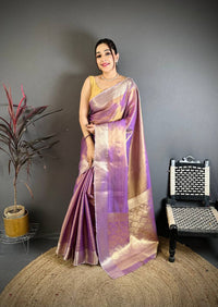 Lavender Dual Tone Silk Saree with Gold Zari Border & Rich Woven Pallu | Premium Festive & Wedding Wear