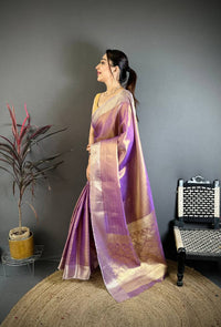 Lavender Dual Tone Silk Saree with Gold Zari Border & Rich Woven Pallu | Premium Festive & Wedding Wear