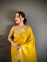 Bright Mustard Yellow Silk Saree with Elegant Gold Zari Border & Rich Woven Pallu | Premium Festive & Haldi Wear