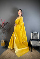 Bright Mustard Yellow Silk Saree with Elegant Gold Zari Border & Rich Woven Pallu | Premium Festive & Haldi Wear