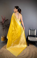 Bright Mustard Yellow Silk Saree with Elegant Gold Zari Border & Rich Woven Pallu | Premium Festive & Haldi Wear
