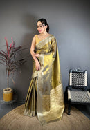Antique Gold Dual Tone Silk Saree with Rich Zari Border & Grand Woven Pallu | Premium Wedding & Festive Wear