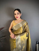 Antique Gold Dual Tone Silk Saree with Rich Zari Border & Grand Woven Pallu | Premium Wedding & Festive Wear