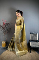 Antique Gold Dual Tone Silk Saree with Rich Zari Border & Grand Woven Pallu | Premium Wedding & Festive Wear