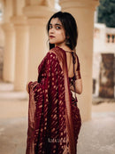 Elegant Wine Bandhani Silk Saree with Antique Gold Zari Border & Traditional Weaving