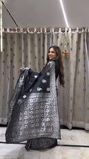 Designer Black Soft Silk Saree with Silver Zari Weaving & Elegant Traditional Border