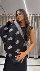 Designer Black Soft Silk Saree with Silver Zari Weaving & Elegant Traditional Border
