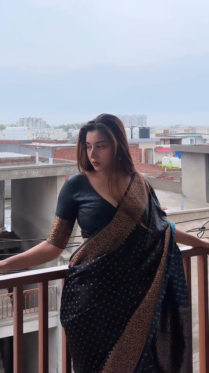 Elegant Black Georgette Saree with Antique Gold Floral Border & Butti Work