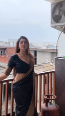 Elegant Black Georgette Saree with Antique Gold Floral Border & Butti Work