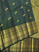 Premium Peacock Green Kanjivaram Silk Saree with Rich Gold Zari Border & Peacock Motifs