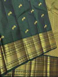 Premium Peacock Green Kanjivaram Silk Saree with Rich Gold Zari Border & Peacock Motifs