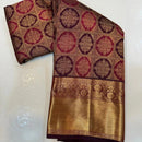 Royal Wine Banarasi Silk Saree with Intricate Gold Zari Floral Weaving & Grand Border