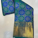 Premium Teal Blue Banarasi Silk Saree with Intricate Gold Zari Floral Weaving & Rich Border