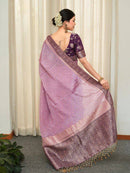 Elegant Lavender Banarasi Silk Saree with Purple Contrast Border & Silver Zari Weaving