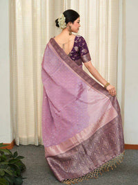Elegant Lavender Banarasi Silk Saree with Purple Contrast Border & Silver Zari Weaving