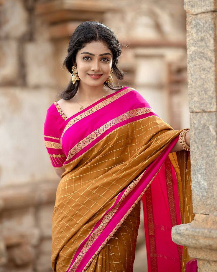Elegant Mustard Cotton Silk Saree with Rani Pink Contrast Border & Checked Weaving