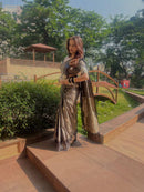 Elegant Charcoal Grey Banarasi Silk Saree with Antique Gold Zari Motifs & Rich Pallu