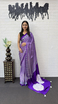 Royal Purple Striped Cotton Saree with Artistic Printed Pallu