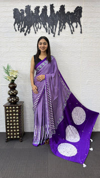 Royal Purple Striped Cotton Saree with Artistic Printed Pallu