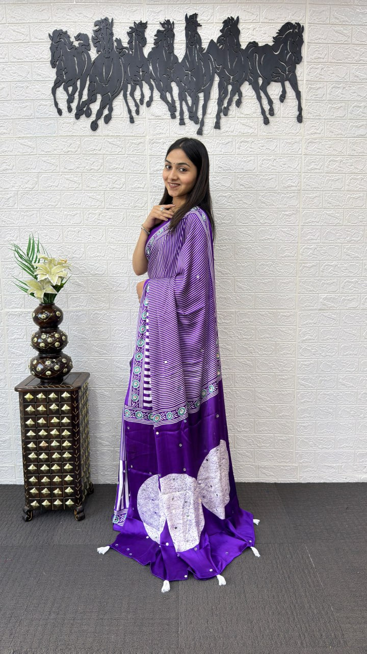 Royal Purple Striped Cotton Saree with Artistic Printed Pallu