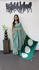 Emerald Green Striped Cotton Saree with Artistic Printed Pallu