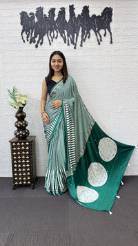 Emerald Green Striped Cotton Saree with Artistic Printed Pallu